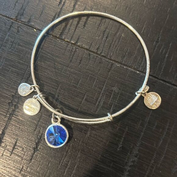 Alex and Ani Blue Crystal Charm Bangle Bracelet Silver Tone - Picture 1 of 4